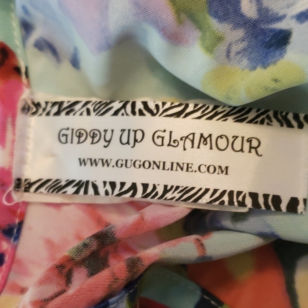 Romper By Giddy Up Glamour Aqua Floral & Lace S Flared Sleeves Spandex Euc — image 4 of 8